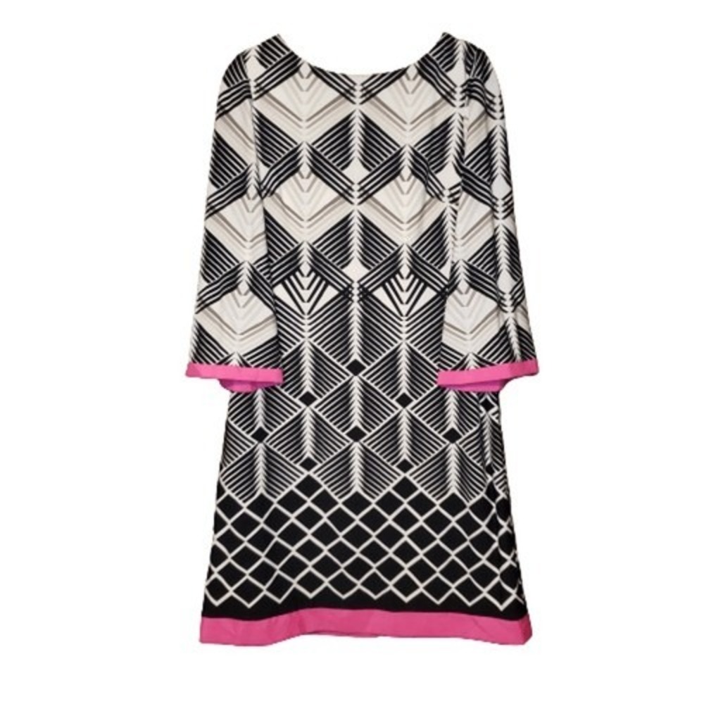 Eliza J Geometric Print 3/4 Sleeve Shift Dress Size 8 Multicolor